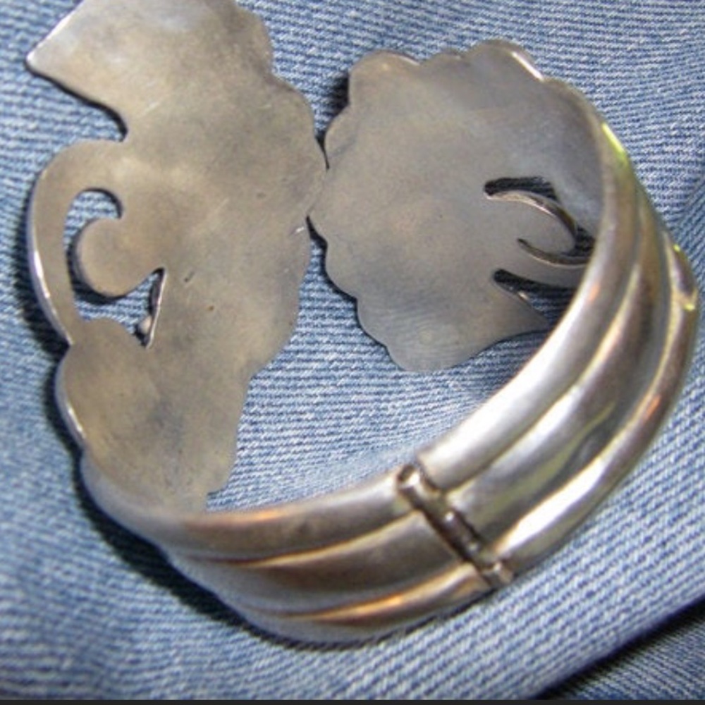 taxco unicorn horn ram thick statement vintage sterling silver bracelet STUNNER - Picture 2 of 2